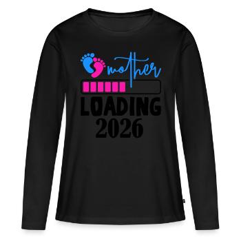 Mother Loading Annonce de grossesse 2026 - T-shirt manches longues Premium bio Femme - noir - Devant - Julia (174cm)