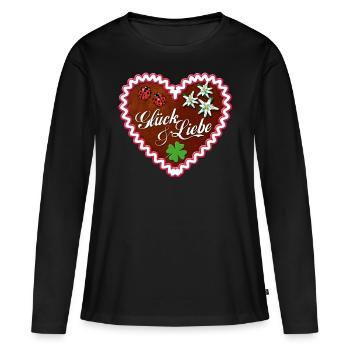 Lebkuchenherz Glück und Liebe - Frauen Premium Bio Langarmshirt - Schwarz - Vorne - Julia (174cm)