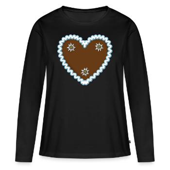 Lebkuchenherz Edelweiss + Dein Text / Gingerbread - Frauen Premium Bio Langarmshirt - Schwarz - Vorne - Julia (174cm)
