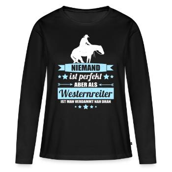 Westernreiter - Frauen Premium Bio Langarmshirt - Schwarz - Vorne - Julia (174cm)