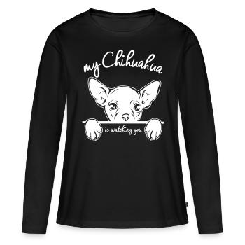 CHIHUAHUA vous regarde - T-shirt manches longues Premium bio Femme - noir - Devant - Julia (174cm)