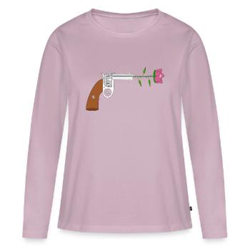 Paix pistol rose no war flower power peace colt - T-shirt manches longues Premium bio Femme - rose poudré - Devant - Julia (174cm)