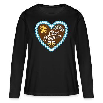 Gingerbread cœur de la Haute Bavière emblème bleu - T-shirt manches longues Premium bio Femme - noir - Devant - Julia (174cm)