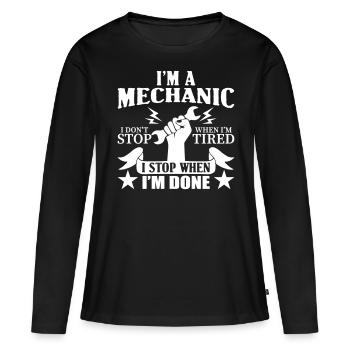 Funny Mechanic stop when done - T-shirt manches longues Premium bio Femme - noir - Devant - Julia (174cm)