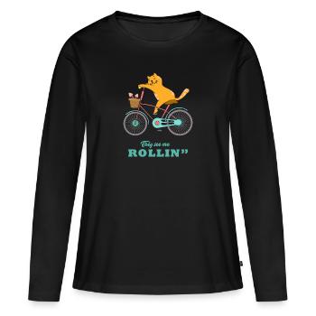 Lustige Katze - Frauen Premium Bio Langarmshirt - Schwarz - Vorne - Julia (174cm)