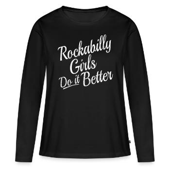 Rockabilly Frauen Maedchen Vintage - Frauen Premium Bio Langarmshirt - Schwarz - Vorne - Julia (174cm)