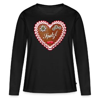 Lebkuchenherz Spatzl - Frauen Premium Bio Langarmshirt - Schwarz - Vorne - Julia (174cm)