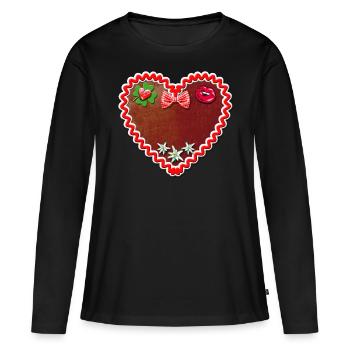 55 Lebkuchenherz Schatzi Dein eigener Text - Frauen Premium Bio Langarmshirt - Schwarz - Vorne - Julia (174cm)