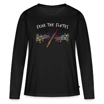 Instrument de flûte - T-shirt manches longues Premium bio Femme - noir - Devant - Julia (174cm)
