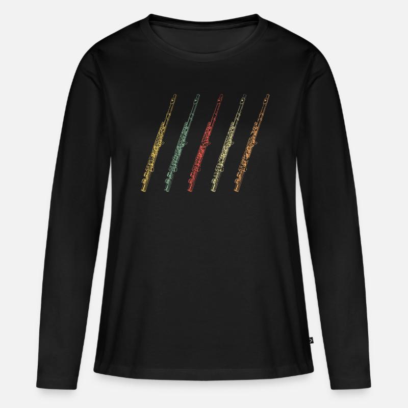 Querflöte - Frauen Premium Bio Langarmshirt - Schwarz