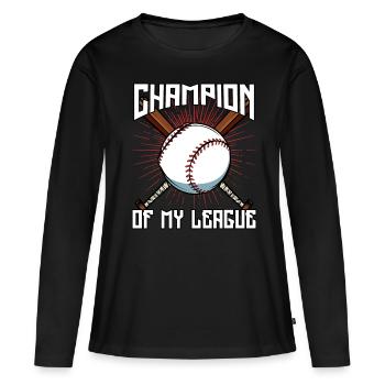Champion de ma ligue | Cadeau de baseball - T-shirt manches longues Premium bio Femme - noir - Devant - Julia (174cm)