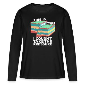 Erdbeben - Ich hab den Druck nicht ausgehalten - Frauen Premium Bio Langarmshirt - Schwarz - Vorne - Julia (174cm)