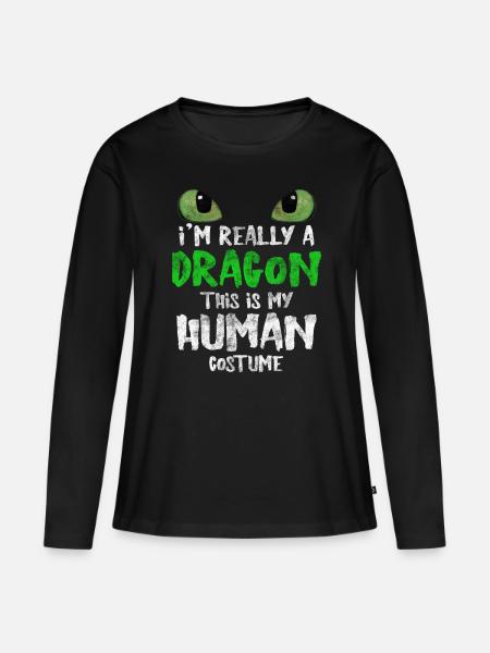 Drache - Frauen Premium Bio Langarmshirt - Schwarz