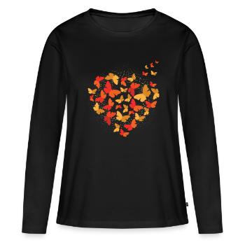 Schmetterlinge Herz - Frauen Premium Bio Langarmshirt - Schwarz - Vorne - Julia (174cm)