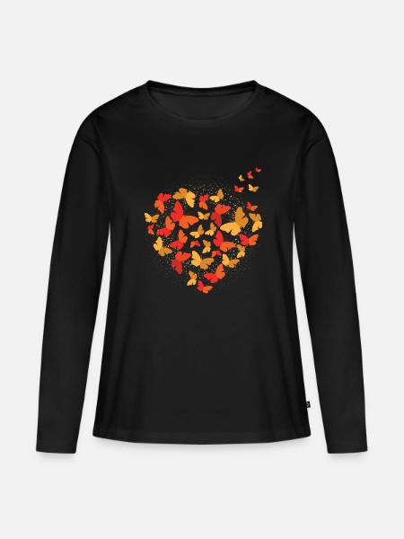 Schmetterlinge Herz - Frauen Premium Bio Langarmshirt - Schwarz