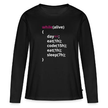 Les programmeurs mangent du code PHP drôle - T-shirt manches longues Premium bio Femme - noir - Devant - Julia (174cm)