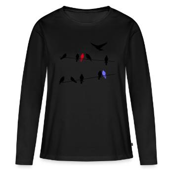 Oiseau oiseaux migrateurs noirs sur une ligne électrique - T-shirt manches longues Premium bio Femme - noir - Devant - Julia (174cm)