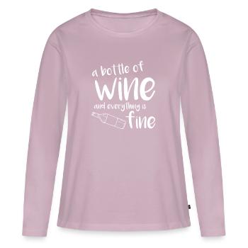 Bouteille de vin | Cadeau vin vin vin rouge - T-shirt manches longues Premium bio Femme - rose poudré - Devant - Julia (174cm)