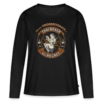 boxe thaï - T-shirt manches longues Premium bio Femme - noir - Devant - Julia (174cm)