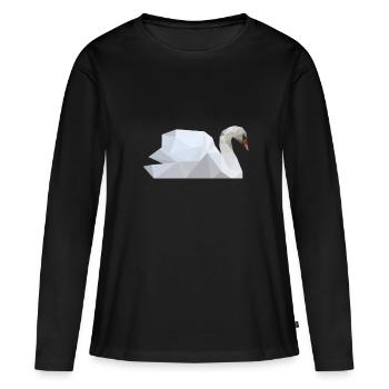 Weißer Schwan, Schwäne polygon geometrisch - Frauen Premium Bio Langarmshirt - Schwarz - Vorne - Julia (174cm)