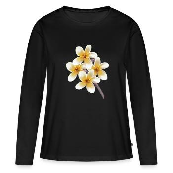 White yellow flowers on a stalk Plumeria temple tree - Women's Premium Organic Long Sleeve Shirt - black - Front - Julia (174cm)