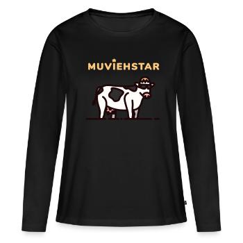 Farmer Kuh Bauer Farm lustiger Spruch - Frauen Premium Bio Langarmshirt - Schwarz - Vorne - Julia (174cm)