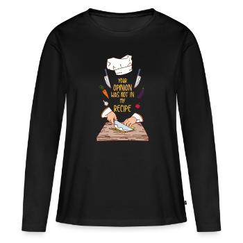 Avis recette chef chef cadeau - T-shirt manches longues Premium bio Femme - noir - Devant - Julia (174cm)