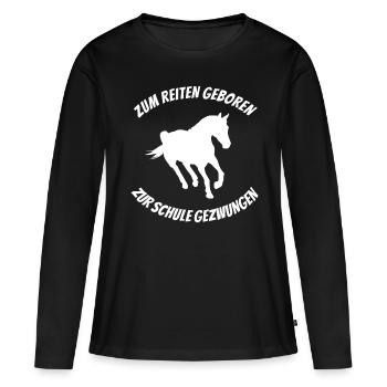 Pour monter à cheval forcé école - T-shirt manches longues Premium bio Femme - noir - Devant - Julia (174cm)