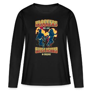 Superhero Blogger T-Shirt Voyage de style Internet - T-shirt manches longues Premium bio Femme - noir - Devant - Julia (174cm)
