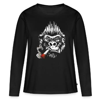 Gorilla raucht Zigarre, Big Boss T-Shirt Geschenk - Frauen Premium Bio Langarmshirt - Schwarz - Vorne - Julia (174cm)