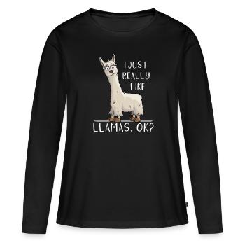 J'aime juste les lamas, d'accord? Amoureux de l'alpaga lama - T-shirt manches longues Premium bio Femme - noir - Devant - Julia (174cm)