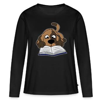 Chien livres livre lecture bouquin chien cadeau - T-shirt manches longues Premium bio Femme - noir - Devant - Julia (174cm)