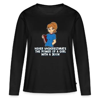 Livres Livre Lecture Bouquine fille cadeau - T-shirt manches longues Premium bio Femme - noir - Devant - Julia (174cm)
