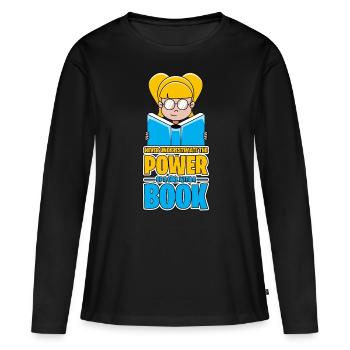 Livres Livre Lecture Bouquine fille cadeau - T-shirt manches longues Premium bio Femme - noir - Devant - Julia (174cm)