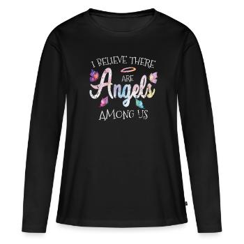 Ange ange gardien - T-shirt manches longues Premium bio Femme - noir - Devant - Julia (174cm)