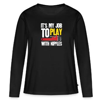 Mon travail avec les mamelons Jouer Plombier Plombier - T-shirt manches longues Premium bio Femme - noir - Devant - Julia (174cm)