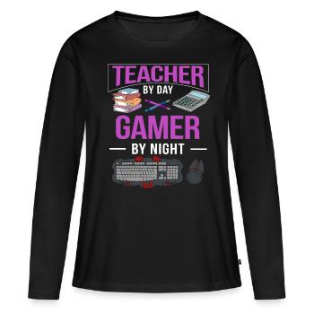 Cadeau de joueur d'ordinateur de jeu d'enseignant Gamer - T-shirt manches longues Premium bio Femme - noir - Devant - Julia (174cm)