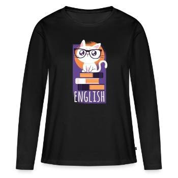 Katze, English Cat - Frauen Premium Bio Langarmshirt - Schwarz - Vorne - Julia (174cm)