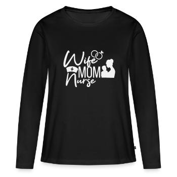 Épouse mère infirmière - T-shirt manches longues Premium bio Femme - noir - Devant - Julia (174cm)