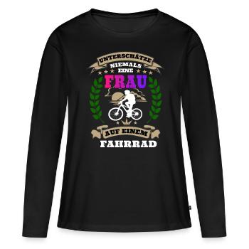 Unterschätze niemals eine Frau auf einem Fahrrad - Frauen Premium Bio Langarmshirt - Schwarz - Vorne - Julia (174cm)