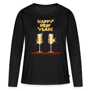 Nouvel An Cadeau du Nouvel An Minuit - T-shirt manches longues Premium bio Femme - noir - Devant - Julia (174cm)