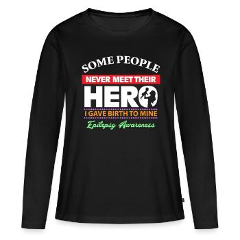 Épilepsie Conscience - J’aime mon enfant - T-shirt manches longues Premium bio Femme - noir - Devant - Julia (174cm)