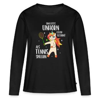 Tennis Einhorn clever getarnt als Tennis Spielerin - Frauen Premium Bio Langarmshirt - Schwarz - Vorne - Julia (174cm)