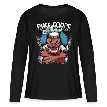 Couteau de cuisine chef sanglier - T-shirt manches longues Premium bio Femme - noir - Devant - Julia (174cm)