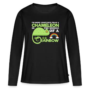 Caméléon arc-en-ciel confusion coloré couleurs - T-shirt manches longues Premium bio Femme - noir - Devant - Julia (174cm)