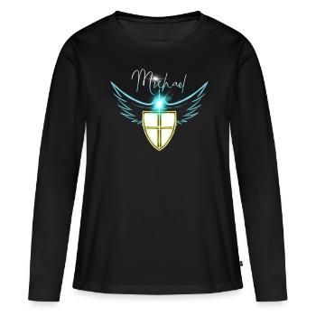 prière de l'archange michael - T-shirt manches longues Premium bio Femme - noir - Devant - Julia (174cm)