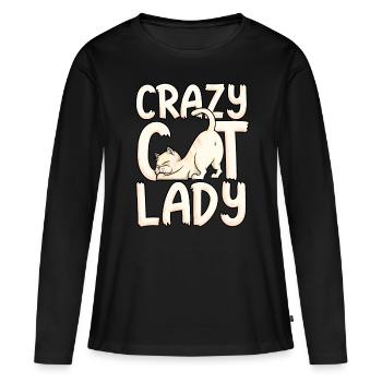 Dame folle chat chaton cadeau maman fille - T-shirt manches longues Premium bio Femme - noir - Devant - Julia (174cm)