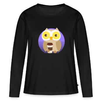 Chouette hibou fatigué de boire drôle - T-shirt manches longues Premium bio Femme - noir - Devant - Julia (174cm)