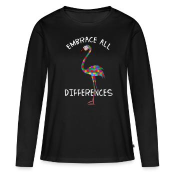 Embrassez toutes les différences Un flamant coloré pour l'autisme - T-shirt manches longues Premium bio Femme - noir - Devant - Julia (174cm)