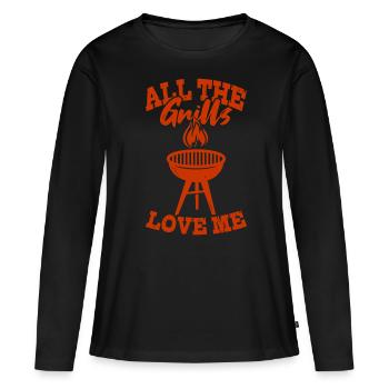 Barbecue Love Me BBQ Barbecue Barbecue Cadeau - T-shirt manches longues Premium bio Femme - noir - Devant - Julia (174cm)
